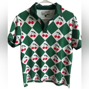 Bogey Boys M Cherry and Green Pattern Golf Shirt